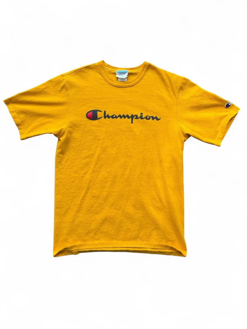 Champion Script Logo T-Shirt Mustard Yellow Size Medium